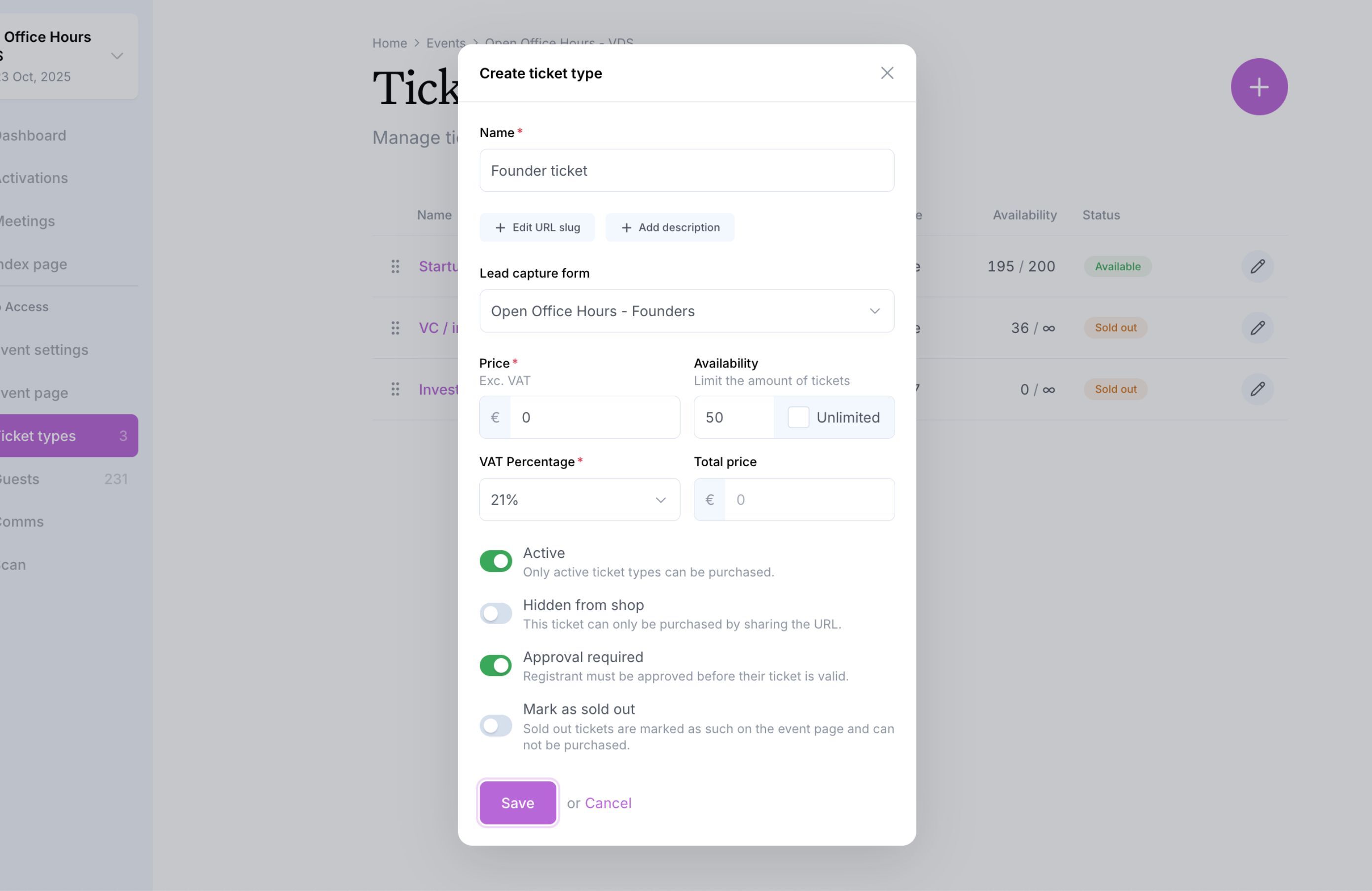 Manage registrations